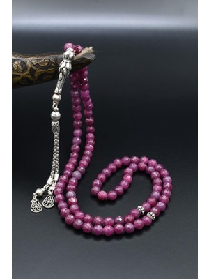 Prestige Gümüş Doğal Yakut Taşlı 99'lük Tesbih Doğal 925 Ayar Gümüş Püsküllü 6 mm Küre Kesim 902447