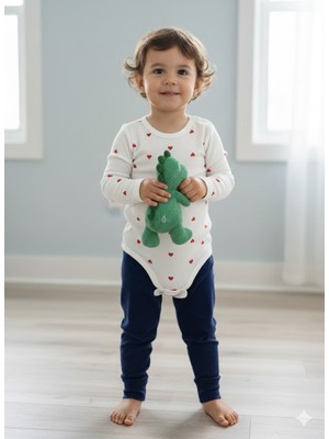 Şimo Butik Kız Erkek Çocuk Bebek Uzun Kollu Çıtçıtlı Body-Badi %100 Organik Pamuk 3.5-4-5-6 Yaş Küçük Kırmızı Kalpli