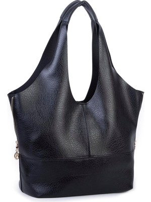 Nas Bag Büyük Boy Salaş Kadın Omuz Çantası Yavrulu Çanta Siyah Victoria