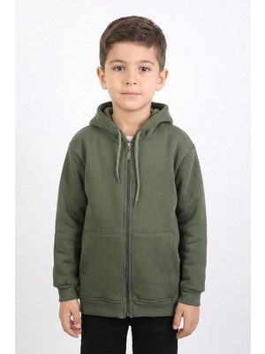 Kinderos Erkek Çocuk Basic Düz Kapüşonlu Fermuarlı Sweatshirt - 2544