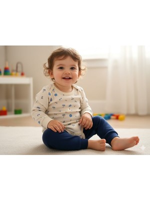 Şimo Butik Kız Erkek Çocuk Bebek Uzun Kollu Çıtçıtlı Body-Badi %100 Organik Pamuk 3.5-4-5-6 Yaş Organik Deniz