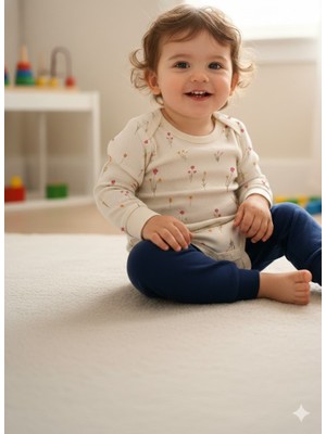 Şimo Butik Kız Erkek Çocuk Bebek Uzun Kollu Çıtçıtlı Body-Badi %100 Organik Pamuk 3.5-4-5-6 Yaş Organik Narin Çiçek