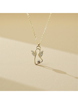 Nova Grup Melek Figürlü Zirkon Taşlı 14 Ayar Altın Kolye