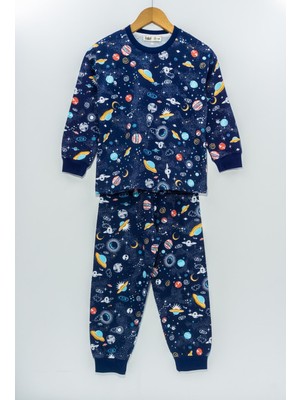 Bunny Hopp 3-8 Yaş Galaksi ve Astronot Baskılı  Pamuk Uzun Kollu Erkek Çocuk Pijama Takımı