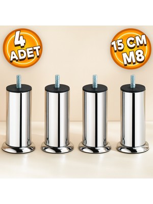 Badem10 15 cm Krom Metal Yükseltme Ayağı 4 Adet Mobilya Baza Koltuk İçin Dayanıklı
