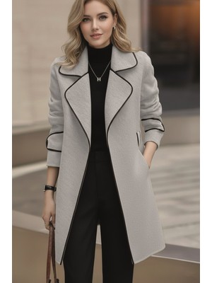 Kaşe Kadın Şık Yaka Kaban ve Kemer