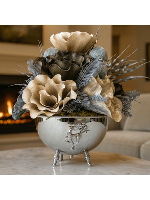 Lüks Geyik Model - Latex Aranjman - Gümüş Saksı