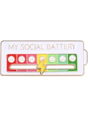 SPELT My Social Battery Hareketli Rozet Pin Broş Beyaz