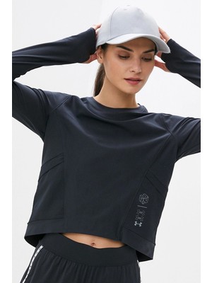 Under Armour Run Anywhere Cropped Ls Sport Long Sleeve Kadın Cepli Antrenman Koşu Sweatshirt Siyah