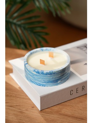 Love Bundles Blue Marble %100 Soya Wax Çift Fitilli Dekoratif Silindir Mum