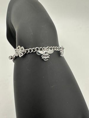 Stainless Steel Arı ve Yonca Charm Çelik Bileklik