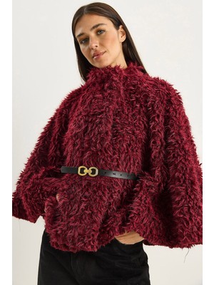 Shade Kadın Kemer Detaylı Yumuşak Dokulu Peluş Panço