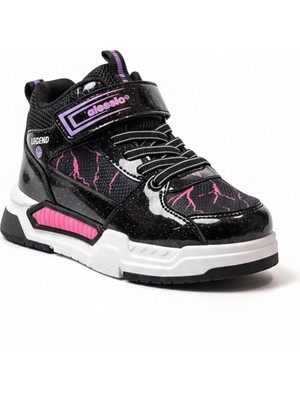 Ustalar Ayakkabı Siyah-Lila Kız Çocuk Işıklı Günlük Bot 388.2024-042