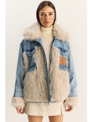 Shade Kadın Denim Garnili Astarlı Suni Kürk Ceket