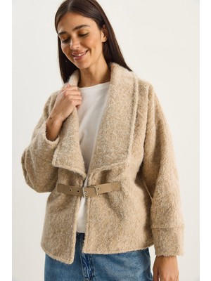 Shade Kadın Kemerli Astarlı Keçe Ceket Kaban