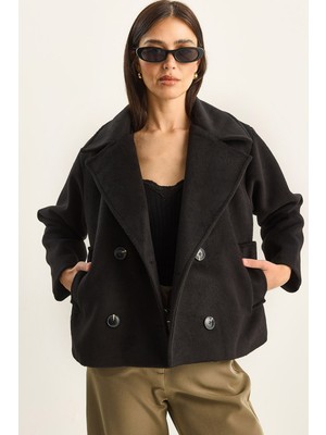 Shade Kadın Kruvaze Yaka Cep Detaylı Astarlı Kaşe Ceket Kaban