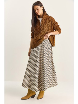 Shade Kadın Ekose Desenli Uzun Etek