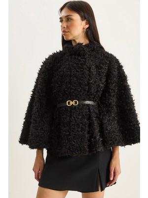 Shade Kadın Kemer Detaylı Yumuşak Dokulu Peluş Panço