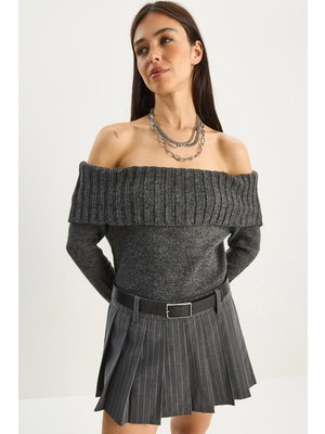 Shade Kadın Madonna Yaka Basic Triko Kazak