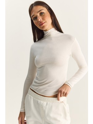 Shade Kadın Transparan Dik Yaka Esnek Normal Boy Örme Bluz