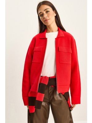 Shade Kadın Çift Cep Detaylı Fermuar Kapamalı Triko Ceket Hırka