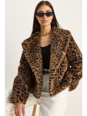Shade Kadın Leopar Desenli Cep Detaylı Astarlı Suni Kürk