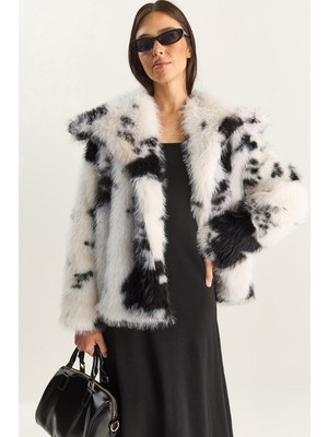 Shade Kadın Cow Desenli Astarlı Suni Kürk Ceket