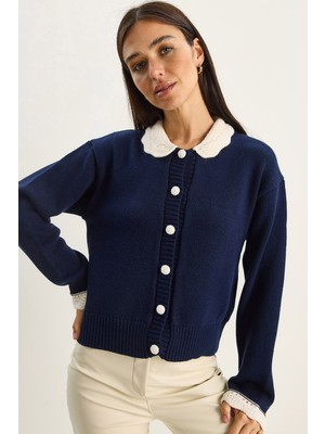 Shade Kadın Örgü Bebe Yaka Kol Detaylı Triko Hırka