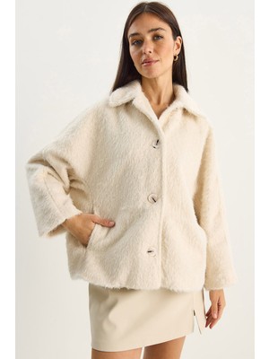 Shade Kadın Yumuşak Dokulu Ceket Yaka Cep Detaylı Astarlı Düğmeli Ceket Kaban