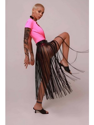 Marsilyan Deri Püsküllü Etek, Ince Püsküllü Boy Etek, Şık Deri Etek Harness - BRF1088