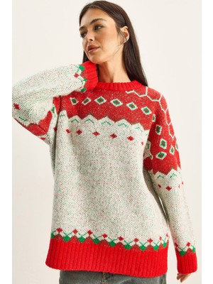 Shade Kadın Desenli Oversize Triko Kazak