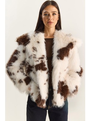 Shade Kadın Cow Desenli Astarlı Suni Kürk Ceket