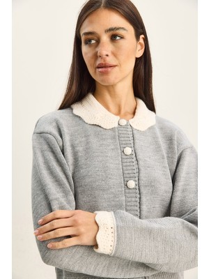 Shade Kadın Örgü Bebe Yaka Kol Detaylı Triko Hırka