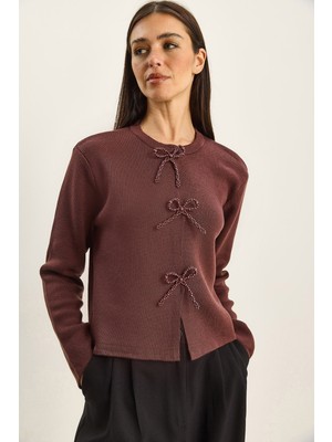 Shade Kadın Incili Fiyonk Aksesuarlı Triko Hırka