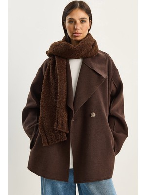 Shade Kadın Geniş Yaka Cep Detaylı Oversize Kaşe Kaban