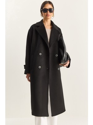 Shade Kadın Kruvaze Yaka Astarlı Oversize Uzun Kaşe Kaban