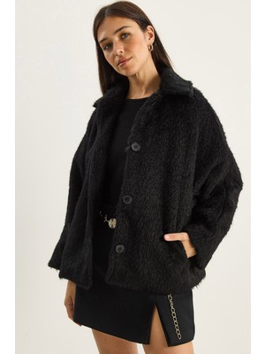 Shade Kadın Yumuşak Dokulu Ceket Yaka Cep Detaylı Astarlı Düğmeli Ceket Kaban