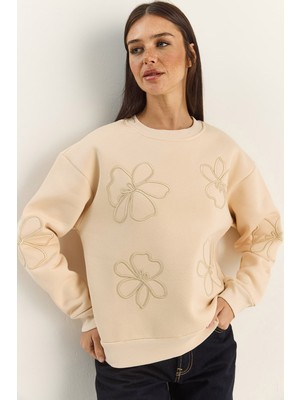 Shade Kadın Çiçek Eva Nakış Üç Iplik Şardonlu Sweatshirt