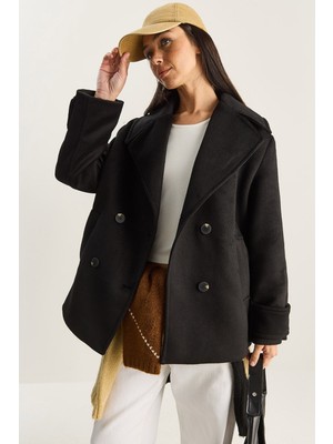 Shade Kadın Kruvaze Yaka Astarlı Kısa Oversize Kaşe Kaban