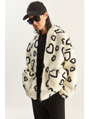 Shade Kadın Kapüşonlu Kalpli Oversize Peluş Mont