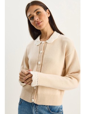 Shade Kadın Örgü Bebe Yaka Kol Detaylı Triko Hırka