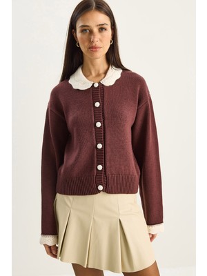 Shade Kadın Örgü Bebe Yaka Kol Detaylı Triko Hırka