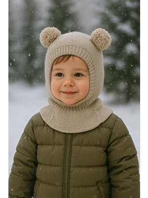 Kız-Erkek Çocuk Ponponlu Dikişsiz Lüx Triko Balaklava Bere Kar Maskesi