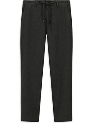 Kiğılı Regular Fit Erkek Beli Lastikli Ipli Likralı Pantolon Siyah Orta Kalınlıkta Dokuma