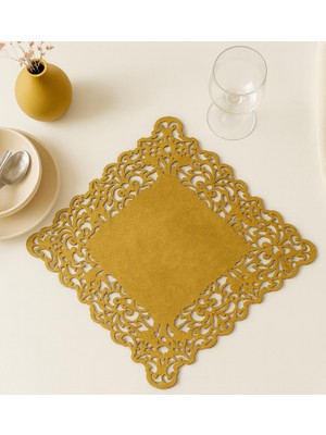 Ergüven Home Hardal Sarısı Süet Kumaş Kare Amerikan Servis Takımı Supla 6'Lı 35 x 35 cm