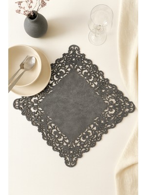 Ergüven Home Koyu Gri Süet Kumaş Kare Amerikan Servis Takımı Supla 6'Lı 35 x 35 cm