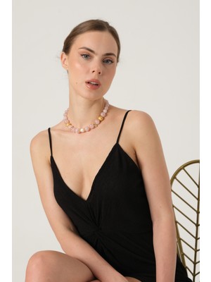 Incili Pembe Kuvars Kolye