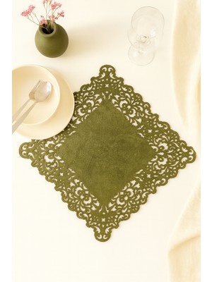 Ergüven Home Yeşil Süet Kumaş Kare Amerikan Servis Takımı Supla 6'Lı 35 x 35 cm