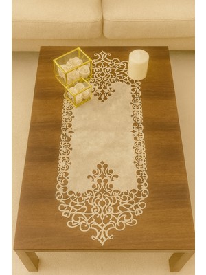 Ergüven Home Bej (Koyu Krem) Süet Kumaş Runner Sehpa Boyu 40X100 Cm