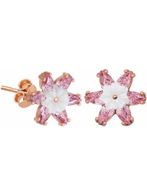 Aya Diamond Gümüş Pembe Lotus Çiçeği Küpe